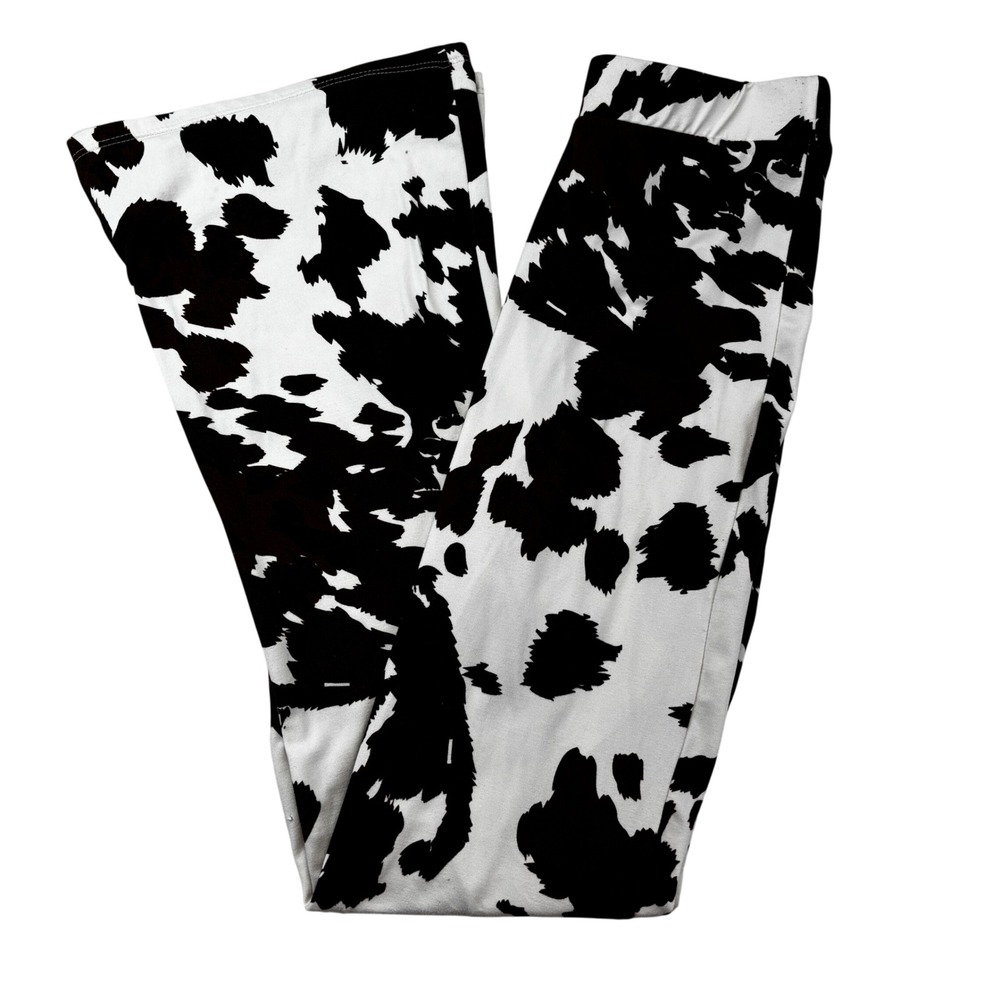 Daytrip Youth Flare Leggings Medium Brown White Cow Print Western Boho Bell